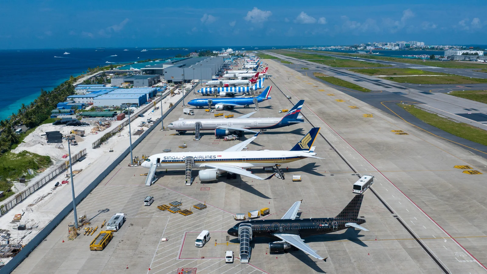 Velana International Airport runway by the ocean